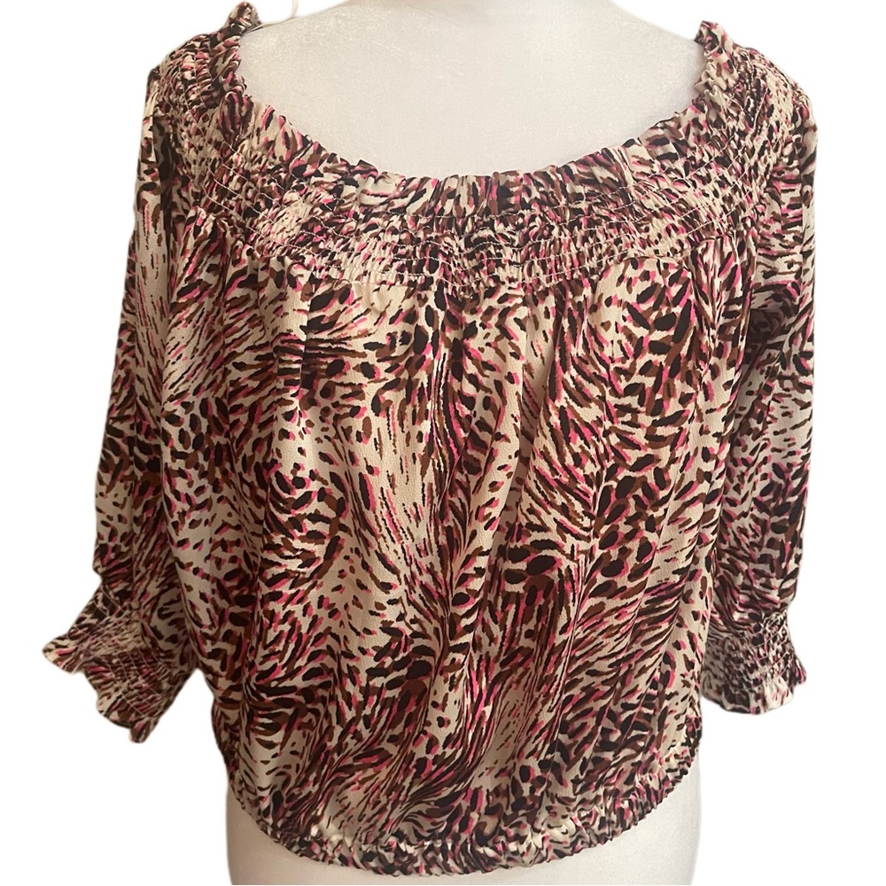 EXPRESS Leopard Print Off the Shoulder Blouse